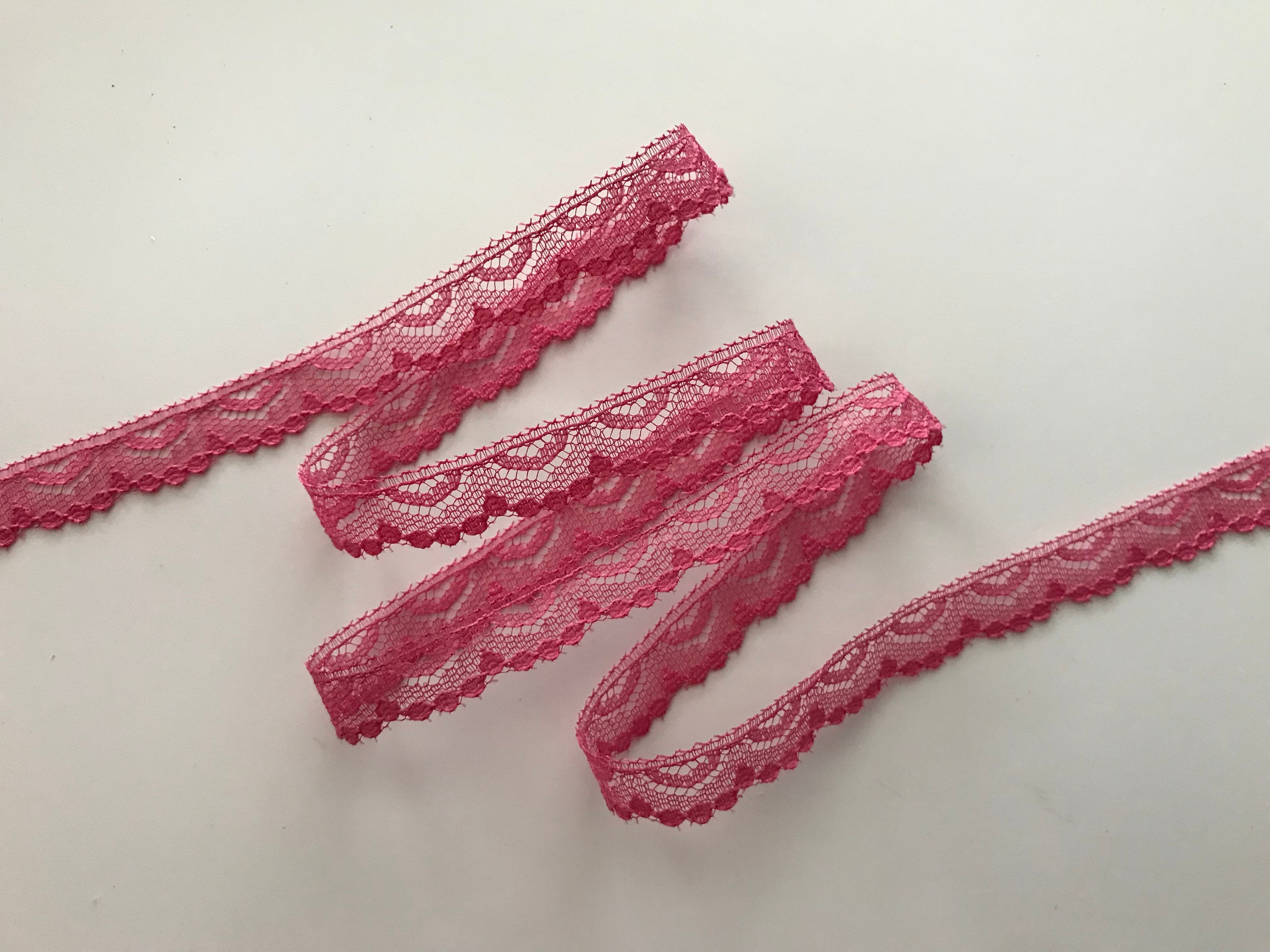 Rose Pink Lace, 1/2 Wide, 10 YARDS, Narrow Lace Trim for Apparel, Lingerie,  Doll Clothes, Costumes, Journals, Scrapbooking 