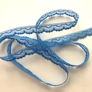 Bright Blue Lace, 1/2&quot; Wide, 10 YARDS, Narrow Lace Trim for Apparel, Lingerie, Doll Clothes, Costumes, Journals, Scrapbooking