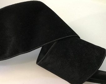 Black Velvet and Satin Ribbon, 4" Wide, Wired Ribbon for Bows, Wreaths, Holiday Decorations, Christmas Ribbon, 3 YARDS