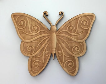Wooden Butterfly, Laser Cut and Engraved Wood, Garden Nature Home Decor Wall Art, Decorative Woodcraft