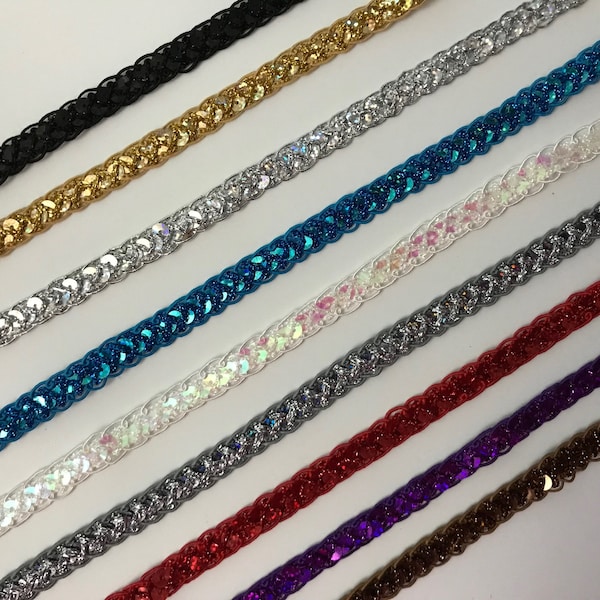 Sequin Cord Braid Trim, Sparkle Trim, Costumes, Cosplay, Mardi Gras, Burlesque, Dancewear, Hats, Christmas Crafts, Decorative Trim, 3 YARDS