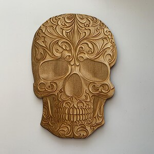 Wooden Skull, Laser Cut and Engraved Wood, Calavera, Day of the Dead, Halloween, Gothic Decor,