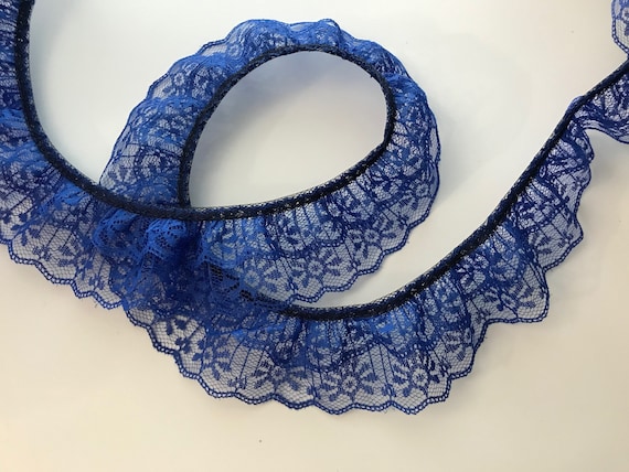 Double Ruffled Royal Blue Lace Trim Candlewick 2 Tier Lace