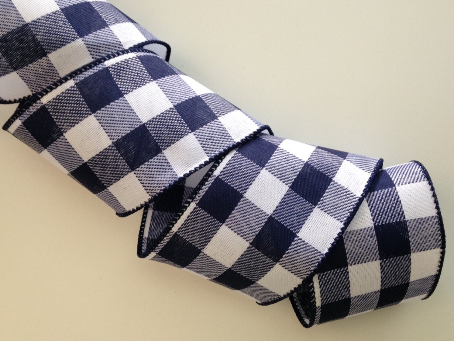 Navy and White Buffalo Plaid Ribbon, Wired Ribbon, 2 1/2" Wide, …