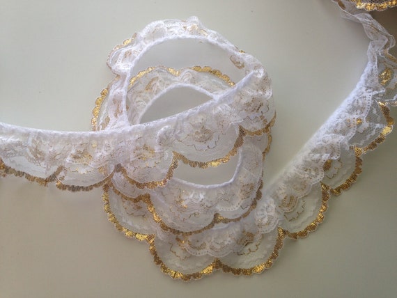 Ivory~DOUBLE Ruffle 2 Inch Candlewick Lace Trim~6 1/2 Yards