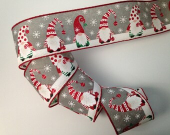 Holiday Gnomes Christmas Ribbon, 2 1/2" Wide, Wired Edge Ribbon for Wreaths, Bows, Gift Baskets, Home Decor, Christmas Crafts, 5 YARDS