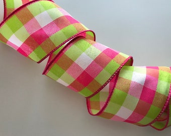 Multicolor Buffalo Plaid Ribbon, 2 1/2" Wide, Wired Edge Ribbon for Wreaths, Bows, Gift Baskets, Home Decor, 5 YARDS