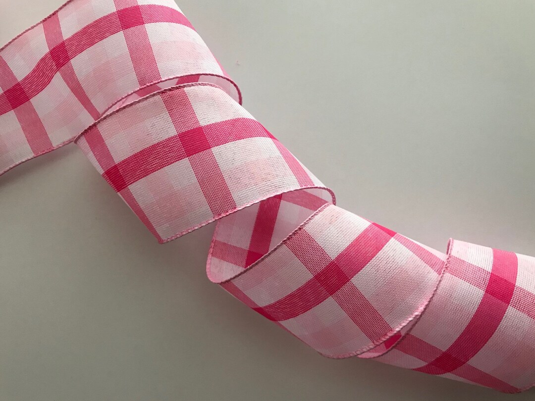 Pink Plaid Pattern Ribbon White Pink and Hot Pink Plaid Ribbon, 2 1/2