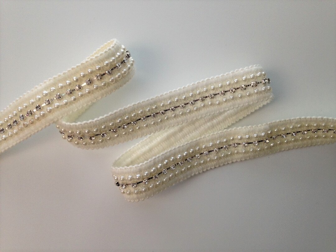 Ivory Braid Ivory Woven Braid With Pearl and Rhinestone Trim, 1
