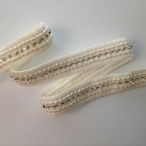 Ivory Woven Braid with Pearl & Rhinestone Trim, 1" Wide, Decorative Trim for Bridal Accessories, Ring Pillows, Millinery, Fashion Apparel