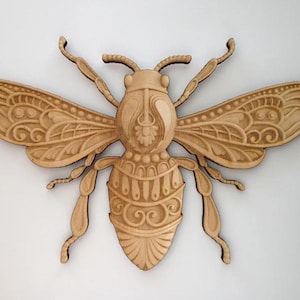 Large Wooden Bee, Laser Cut and Engraved Wood Shapes, Wood Cutouts, Home Decor, Nature Wall Art, Wreath Decor, Decorative Wood