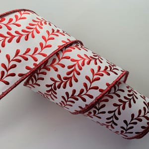 Christmas Ribbon, White and Red, 2 1/2&quot; Wide, Wired Ribbon for Bows, Wreaths, Gift Baskets, Swags, Garlands, Holiday Home Decor, 3 YARDS