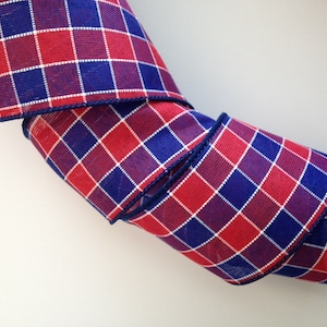 Red White and Blue Stitched Check Ribbon, 2 1/2" Wide, Wired Ribbon for Wreaths, Bows, Swags, Garlands, Gift Baskets, Home Decor, 5 YARDS