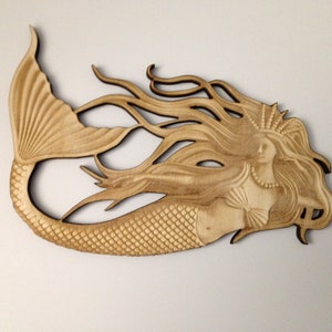 Mermaid Queen, Laser Cut and Engraved Wood, Sea Life Wall Art Home Decor, Wreaths, Decorative Woodcraft