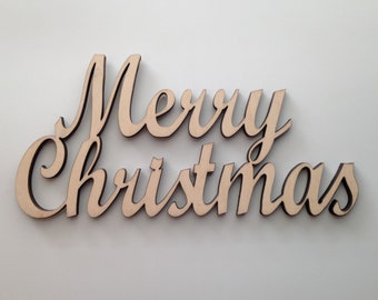 Merry Christmas Wood Sign, Laser Cut Wood Words and Phrases, Holiday Decorations, Wreaths, Christmas Crafts