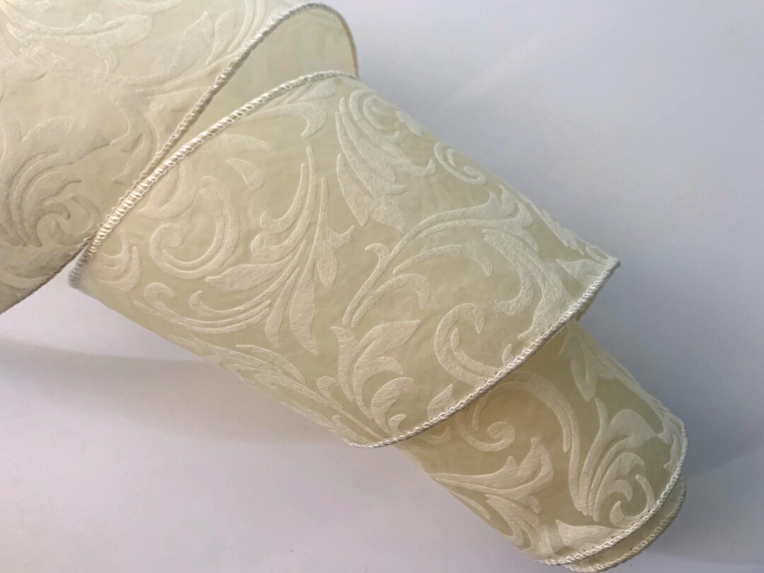 Ivory Cream Embossed Leaves Filigree Ribbon, 4