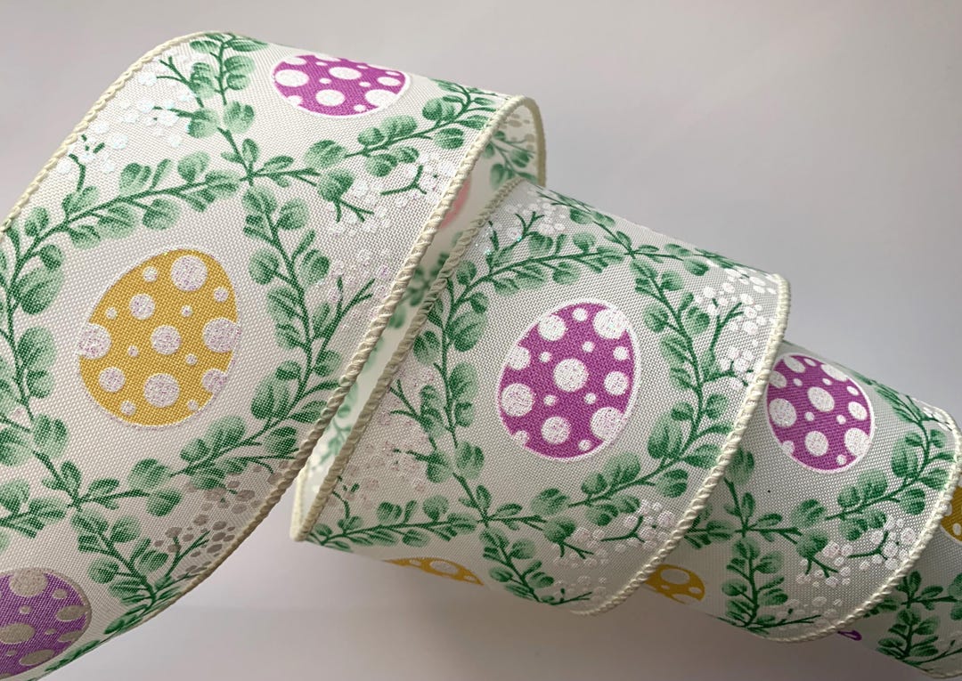 Eucalyptus Trellis & Easter Eggs Ribbon, 2 1/2