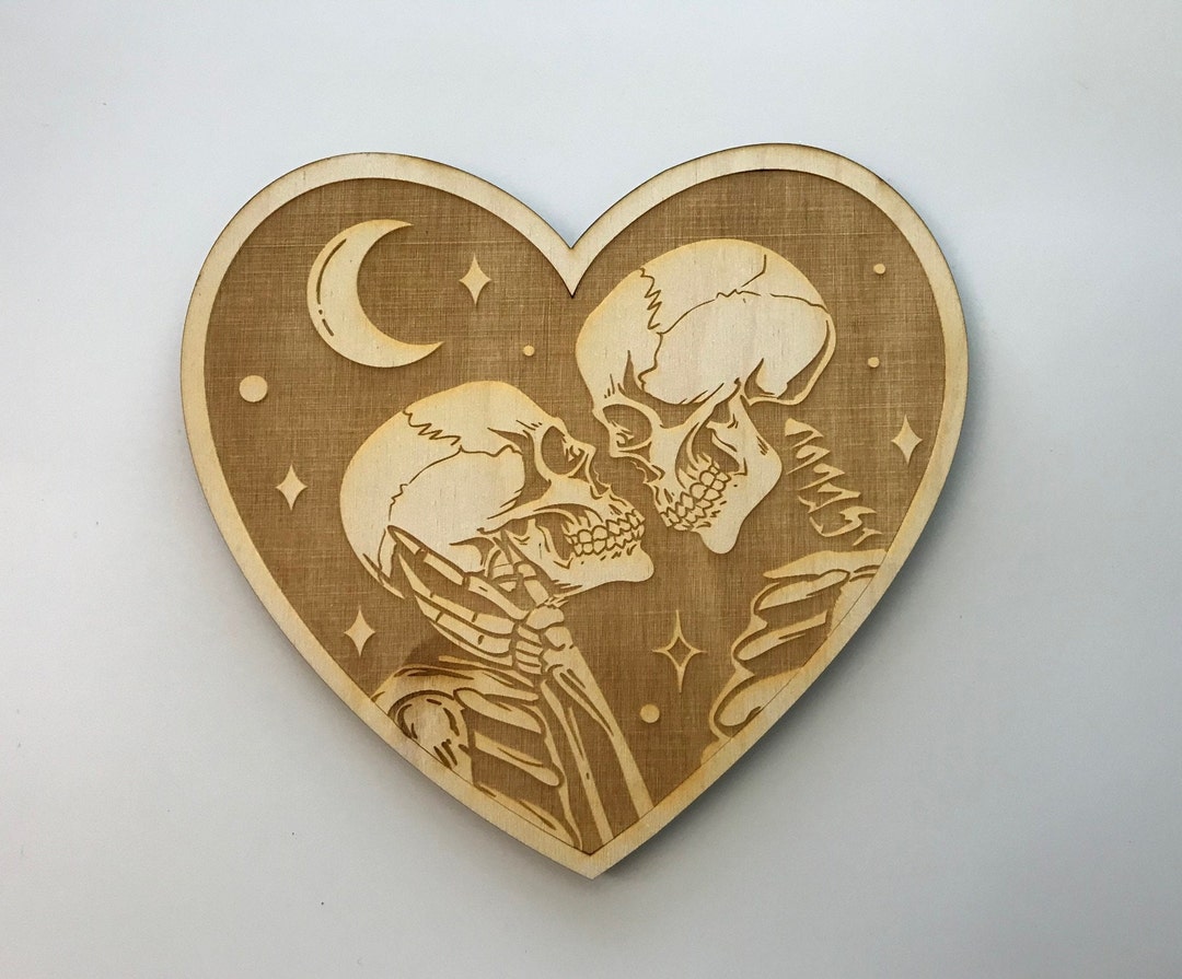 Skeleton Couple Heart, Laser Cut and Engraved Wood, Gothic Wedding Gift ...