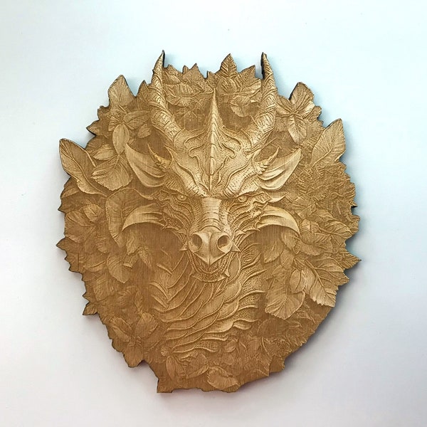 Wooden Dragon, Laser Cut and Engraved Wood, Fantasy Wall Decor, Mythical Decor, Wreath Decor, Decorative Woodcraft, Wood Cutouts