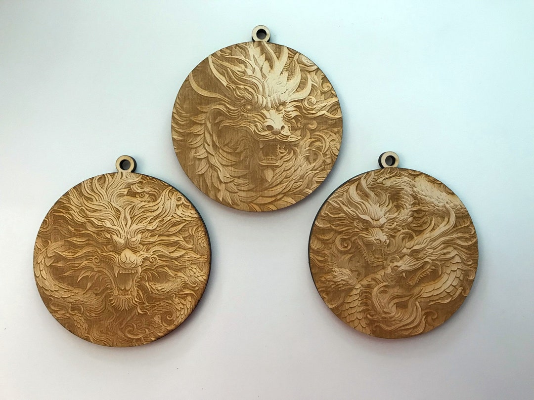 Chinese Dragon Ornaments Laser Cut and Engraved Wood Fantasy Etsy