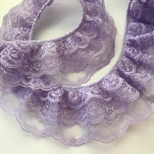 Adorno de encaje con triple volante color lavanda, encaje de tres niveles para prendas, accesorios de novia, ropa de muñecas, disfraces, gótico, steampunk y revistas.