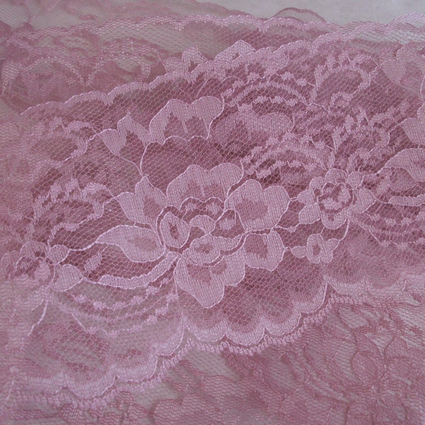 Dusty Rose Scalloped Edge Lace Trim, 4" Wide, Lace for Apparel, Lingerie, Costumes, Doll Clothes, Bridal Accessories, Invitations, 5 YARDS