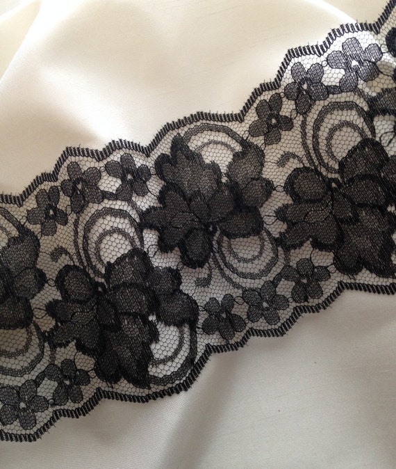 Black Lace Trim, 4 Wide, 5 YARDS, Galloon Lace, Apparel, Lingerie