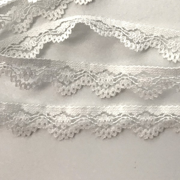 White Lace, 1/2" Wide, 10 YARDS, Narrow Lace Trim for Apparel, Lingerie, Doll Clothes, Costumes, Journals, Scrapbooking