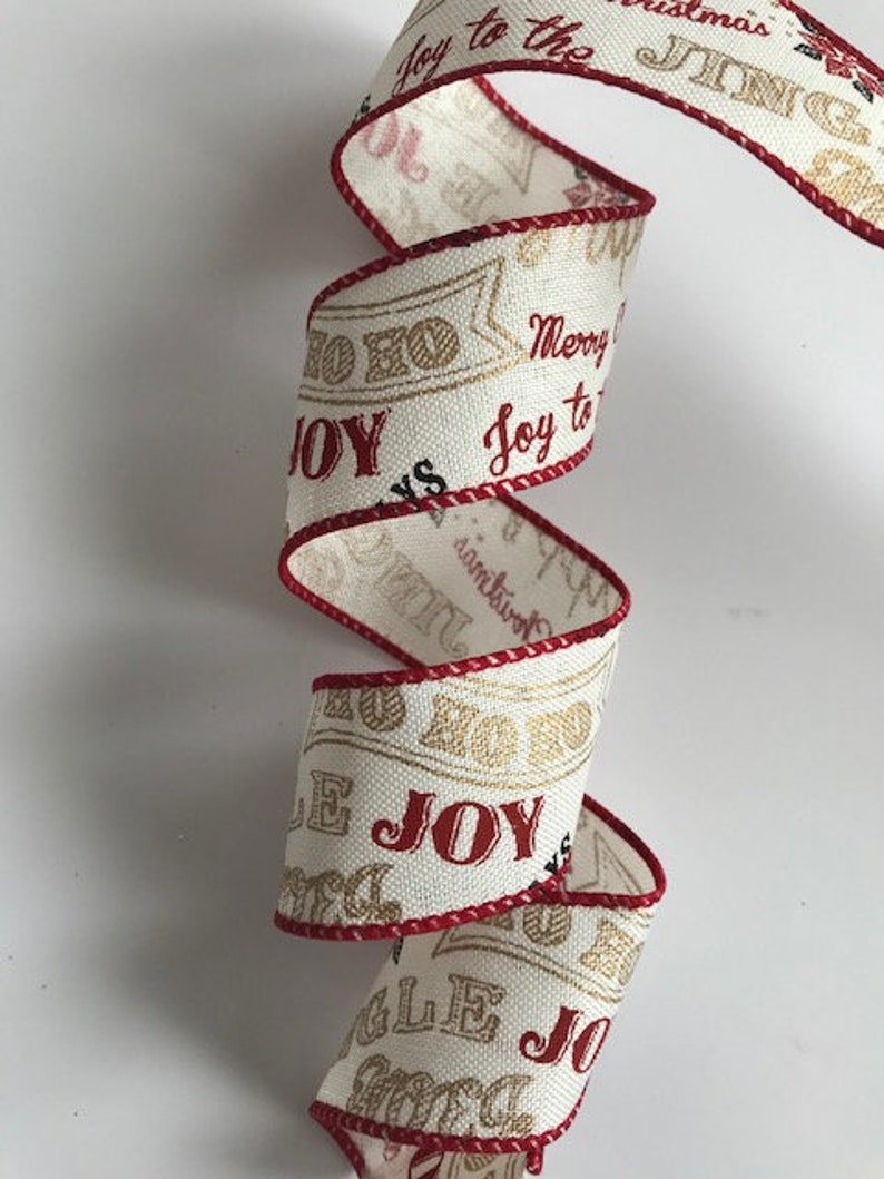 Christmas Ribbon Red and Gold Holiday Script 1 1/2 - Etsy