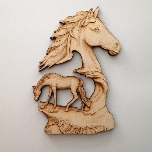 Wooden Horse Head Laser Cut and Engraved Wood Shapes Custom Etsy