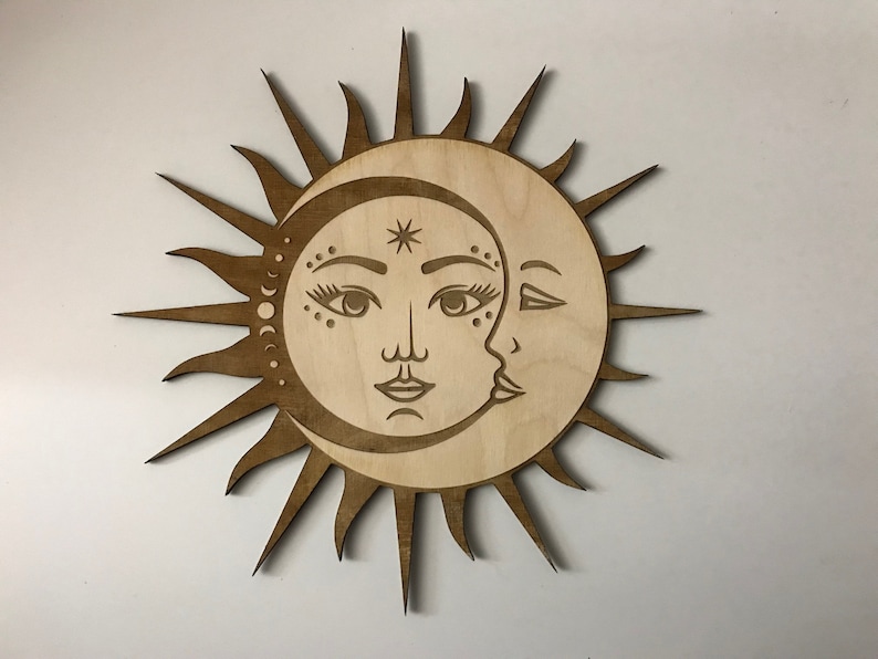 Sun and Moon Face Wood Plaque Laser Cut and Engraved Wood - Etsy