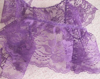 Lilac Ruffled Lace Trim, 4" Wide, Apparel, Costumes, Lace Journals, Doll Clothes, Decorative Lace Trim, 3 YARDS