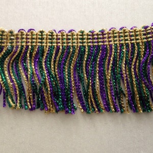 Metallic Chainette Fringe Trim, 2&quot; Wide,  Purple Green and Gold Trim, Mardi Gras Costumes and Decorations, Dancewear, Costumes