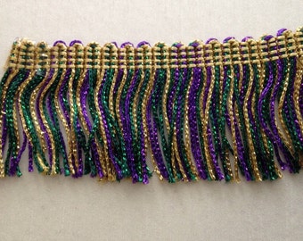 Metallic Chainette Fringe Trim, 2" Wide,  Purple Green and Gold Trim, Mardi Gras Costumes and Decorations, Dancewear, Costumes