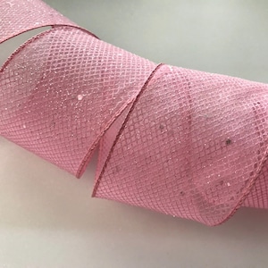 Pink Sparkle Ribbon, 2 1/2&quot; Wide, Wired Edge Ribbon for Wreaths, Bows, Gift Baskets, Home Decor, Christmas, Easter, 5 YARDS