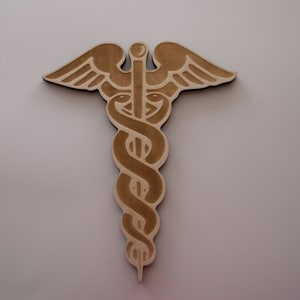 Wood Caduceus, Staff of Hermes, Rod of Hermes, Laser Cut and Engraved Wood, Decorative Woodcraft