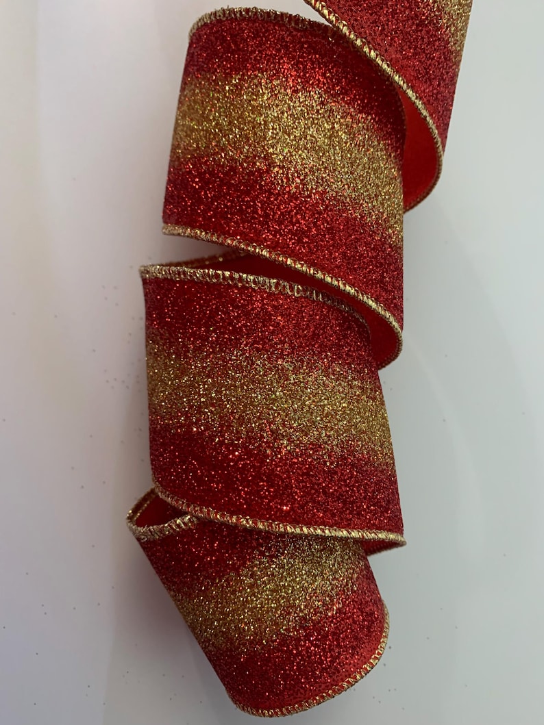 Red And Gold Patterned Ribbon Metallic Red and Gold Sparkle Ribbon, 2 1/2