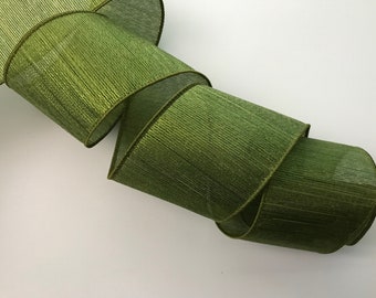 Metallic Moss Green Ribbon, 2 1/2" Wide, Wired Edge Ribbon for Wreaths, Bows, Gift Baskets, Garlands, Home Decor, Christmas Ribbon, 5 YARDS