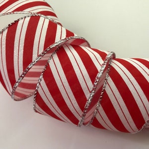 Christmas Ribbon, Red and White Candy Cane, 1 1/2&quot; Wide, Wired Ribbon for Bows, Wreaths, Gift Baskets, Swags, Garlands, Home Decor, 5 YARDS