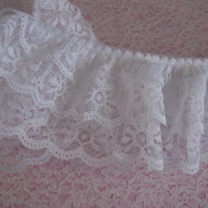 White Triple Ruffled Lace Trim, Apparel, Bridal Accessories, Doll Clothes, Costumes, Journals, Sewing, Crafting, 3 Tier Lace Trim