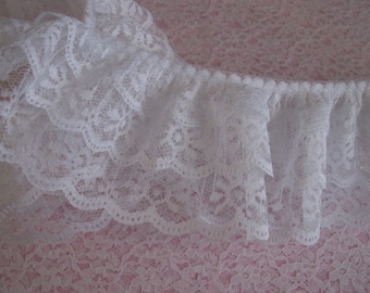 White Triple Ruffled Lace Trim, Apparel, Bridal Accessories, Doll Clothes, Costumes, Journals, Sewing, Crafting, 3 Tier Lace Trim