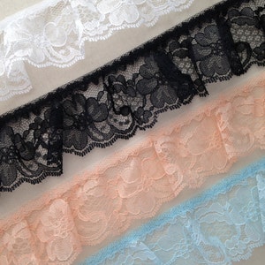 Ruffled Lace Trim, 2" Wide, Lace for Apparel, Bridal Accessories, Doll Clothes, Costumes, Journals, Sewing and Crafting, 5 YARDS