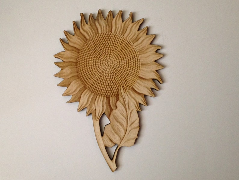 Wooden Sunflower, Laser Cut and Engraved Wood, Wood Cutouts, Home Decor, Garden Nature Wall Art, Wreath Decorations, Decorative Woodcraft image 1