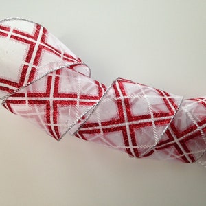 Christmas Ribbon, White and Metallic Red, 2 1/2&quot; Wide, Wired Edge Ribbon for Wreaths, Bows, Gift Baskets, Swags, Holiday Home Decor, 5 YARDS