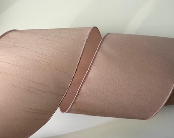 Blush Textured Ribbon, 4" Wide, Faux Dupioni Wired Edge Ribbon for Bows, Wreaths, Swags, Home Decor, Weddings, Christmas Ribbon, 3 YARDS