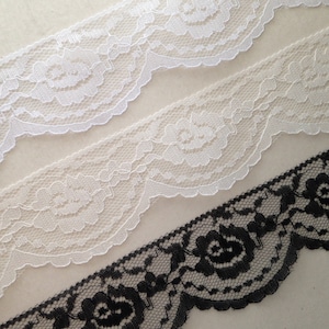 Scalloped Edge Lace Trim, White, Ivory, Black, 2" Wide, 10 YARDS,  Apparel, Lingerie, Bridal Accessories, Costumes, Doll Clothes