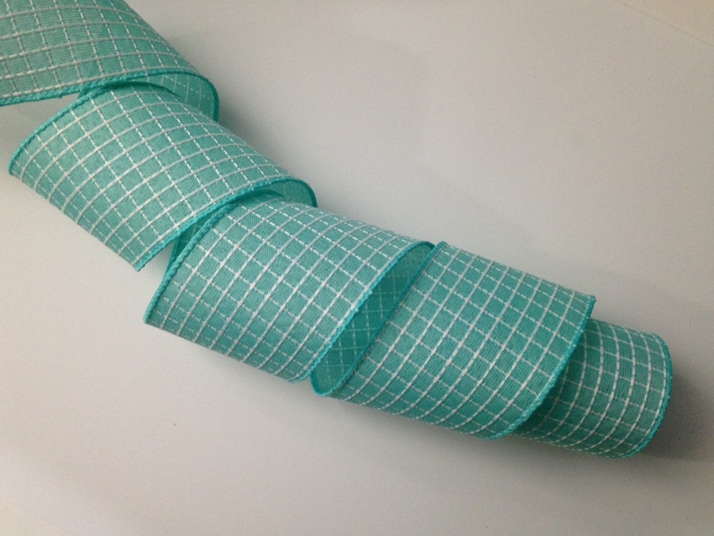 Turquoise and White Embroidered Stitched Ribbon 3 YARDS Wired Ribbon Bows 2 12 Wide Ribbon for Wreaths Gift Baskets Home Decor