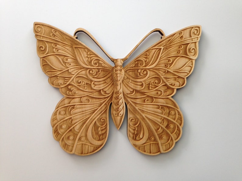 Wooden Butterfly, Laser Cut and Engraved Wood, Home Decor, Nature Wall Art, Decorative Woodcraft, Wreath Decoration, Housewarming Gift image 1