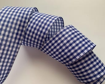 Navy and White Gingham Ribbon, 2 1/2" Wide, Wired Ribbon for Wreaths, Bows, Gift Baskets, Home Decor, 5 YARDS