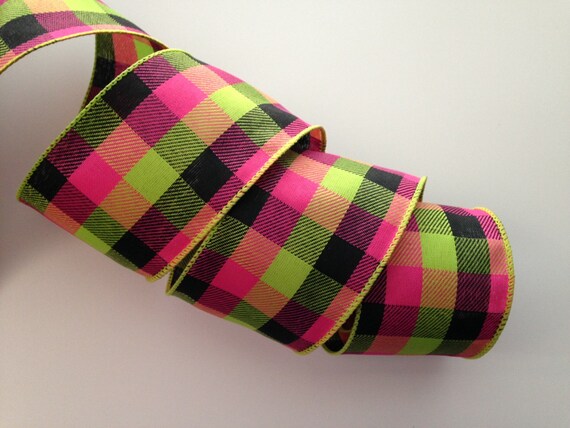 2 Rolls Buffalo Plaid Ribbon - 1.5 Inch Wide Wired Burlap Craft Ribbon 12 Yards